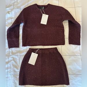 Zara Burgundy Knit Matching Set - Top & Skirt